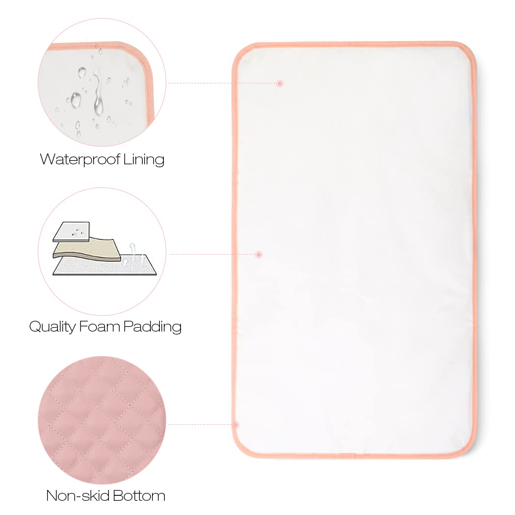 Lekebaby Washable Foldable Waterproof Baby Changing Pad - Soft Portable Diaper Changing Mat for Nursery, Travel & On-the-Go (Pink)