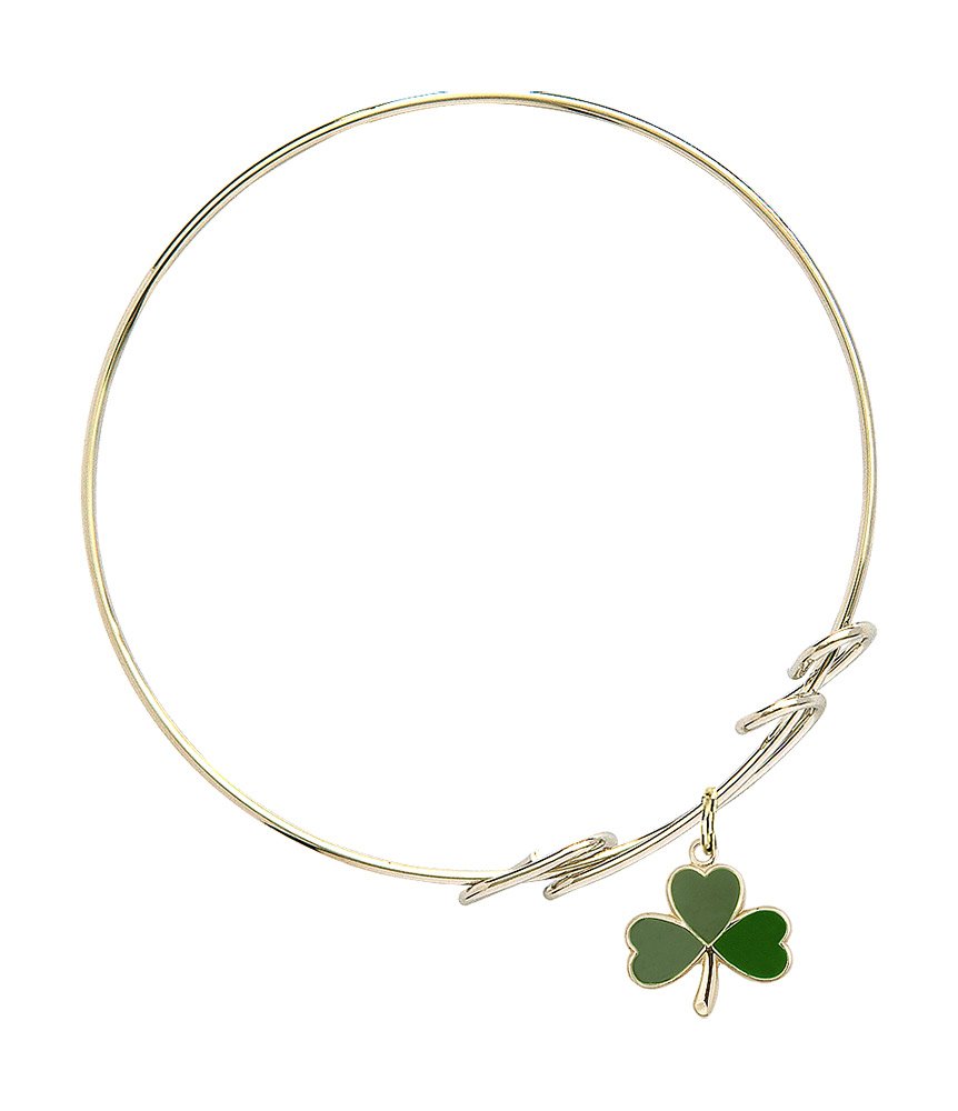 Gold-Filled Round Double Loop Bangle Bracelet with Shamrock Charm - Elegant Irish Jewelry for St. Patrick's Day & Everyday Wear