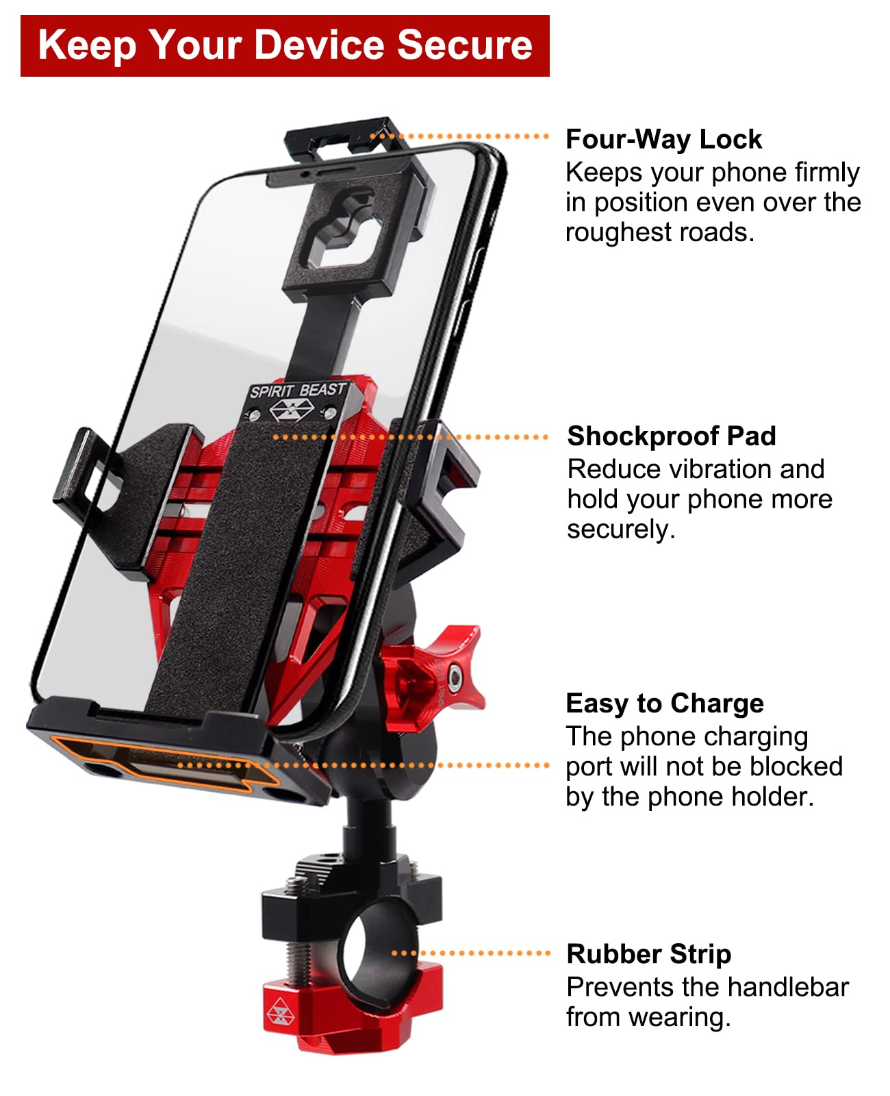 Heavy Duty Motorcycle Phone Mount - Anti-Theft All Metal Holder for Harley & Handlebars - Perfect for Adventure Riding