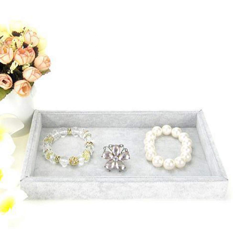Velvet Jewelry Display Organizer - 1-2 Piece Ring Earring Storage Box Case with Tray Holder, 8.86 x 5.7 x 1.2 Inches (Gray) - Perfect for Jewelry Store, Home Vanity & Travel Accessory Organization