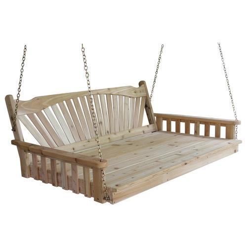 Red Cedar Swing Bed with Fanback - Outdoor Patio Hanging Bed for Porch, Garden, or Backyard Relaxation
