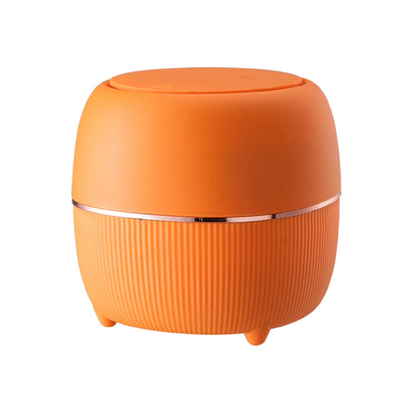 Modern Mini Trash Can with Lid - Small Press-Type Waste Basket for Office Desk, Countertop, Coffee Table & Home - Orange Plastic Garbage Bin | Perfect for Workspaces, Bedrooms & Small Spaces