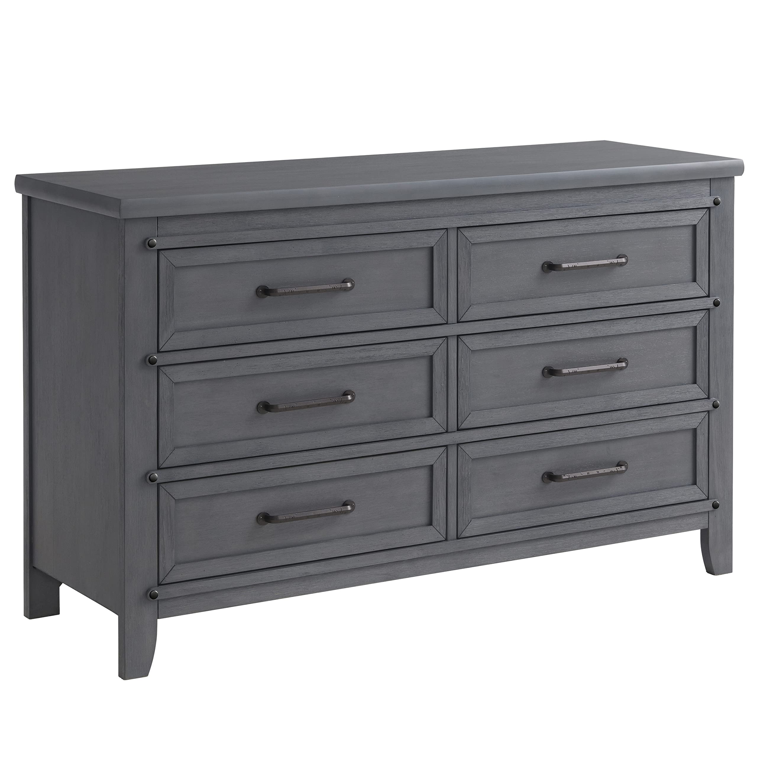 Ellison Premium 6-Drawer Dresser - Modern Wire Brush Ash Gray Finish Wooden Chest for Bedroom Storage & Organization