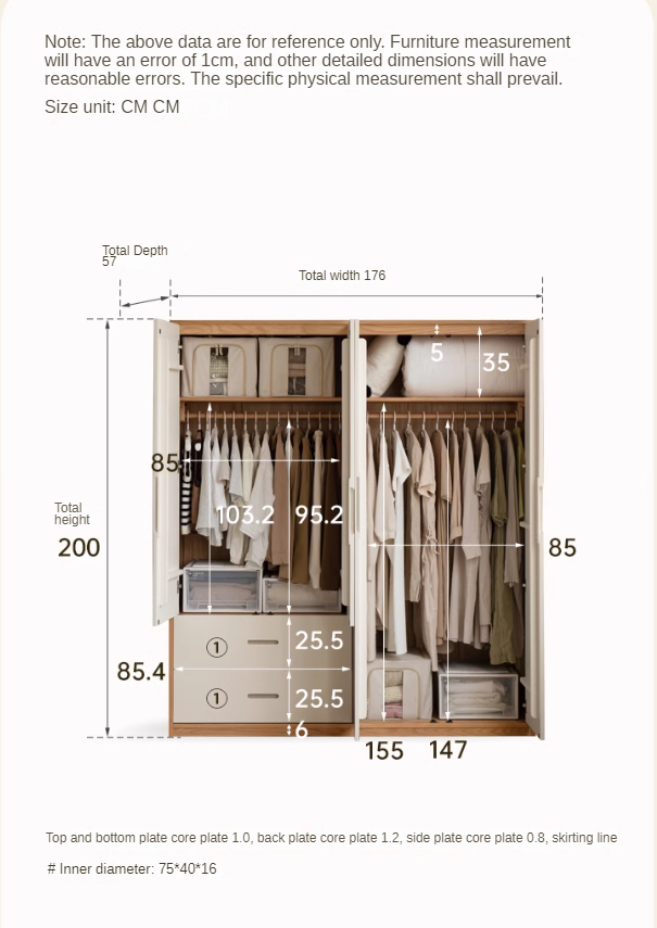 Solid Oak Wood Wardrobe & Floor Cabinet Set - Durable Storage for Bedroom, Closet, and Living Room Organization