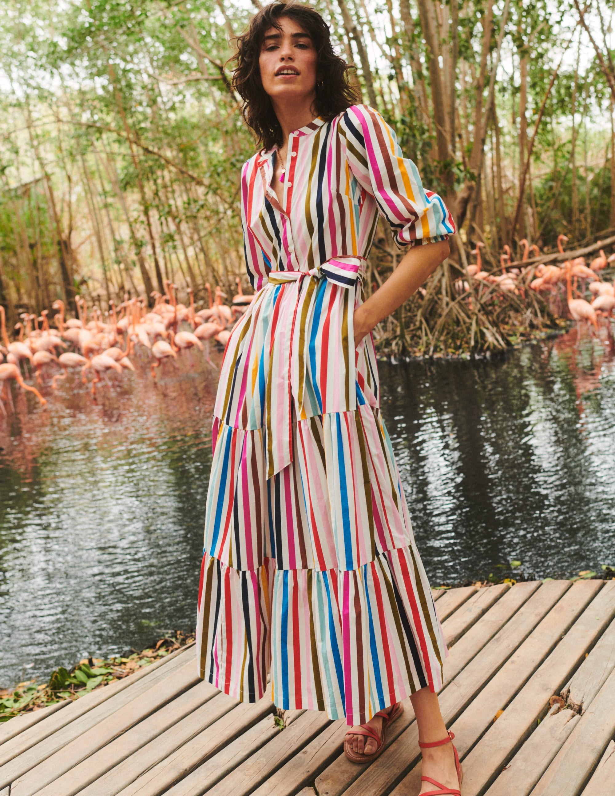 Alba Women's Tiered Cotton Maxi Dress - Multistripe Bohemian Summer Dress for Beach, Vacation & Casual Wear