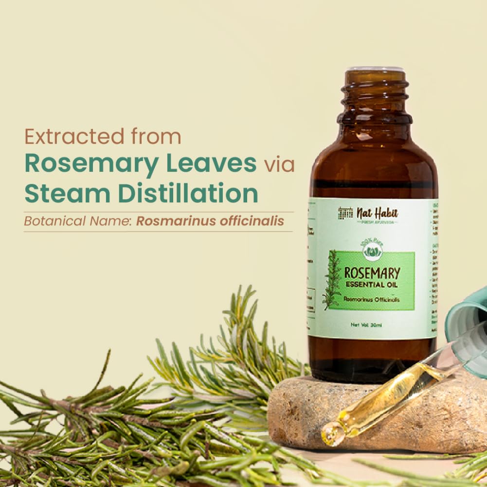 Nat Habit 100% Pure Rosemary Essential Oil - 15ml for Aromatherapy, Hair Growth & Relaxation - Perfect for Diffusers, Massage & DIY Skincare