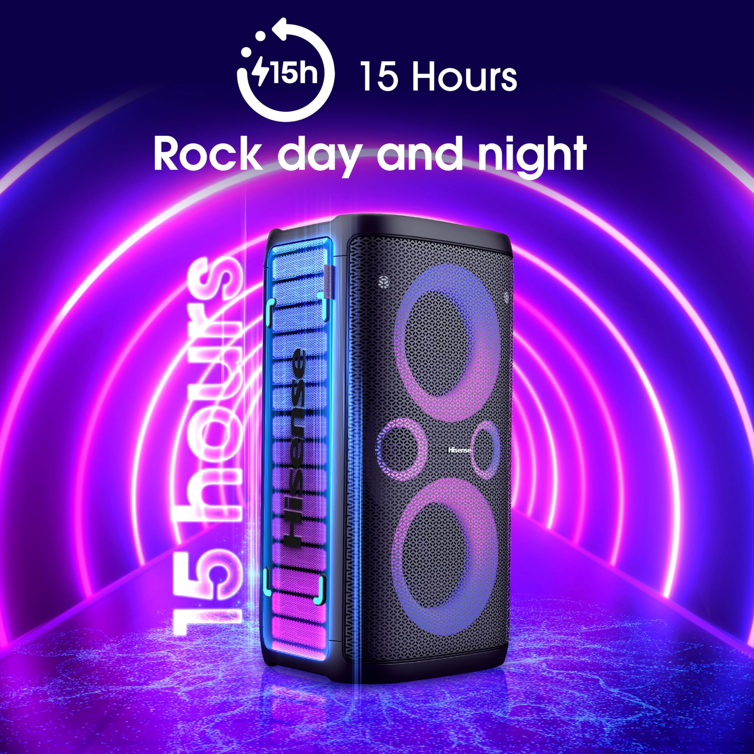 Hisense HP100 Wireless Party Speaker with Subwoofer - 300W 2.0CH Bluetooth 5.0, IPX4 Waterproof, 15-Hour Battery for Outdoor/Indoor DJ, Karaoke & Events - Perfect for Backyard BBQs, Pool Parties & Home Entertainment