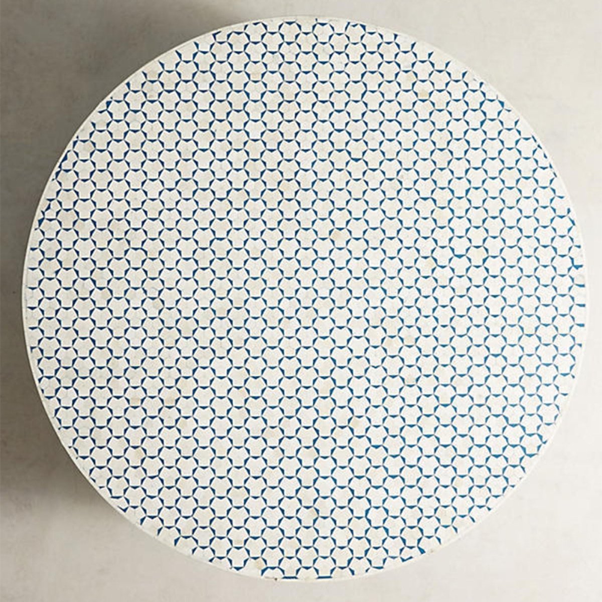 Handmade Moroccan Bone Inlay Coffee Table - Blue & White Geometric Design Center Table for Living Room, Lounge & Home Decor