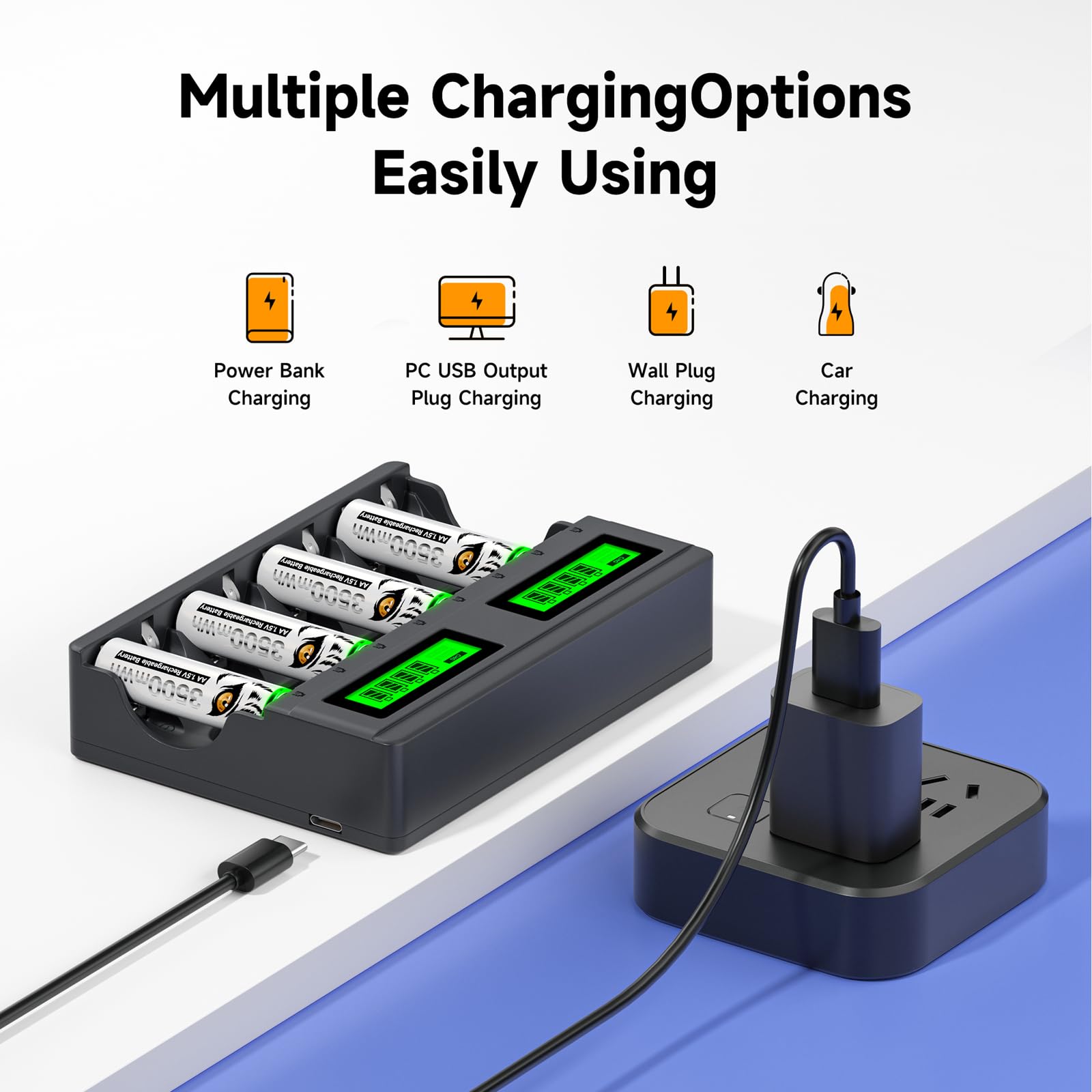 MSPALOCELL 8-Pack AAA Lithium Rechargeable Batteries 1.5V 1300mWh with USB Charger - High Performance Triple A Batteries for Digital Cameras, Wireless Mouse, Toys, Flashlights & Household Electronics