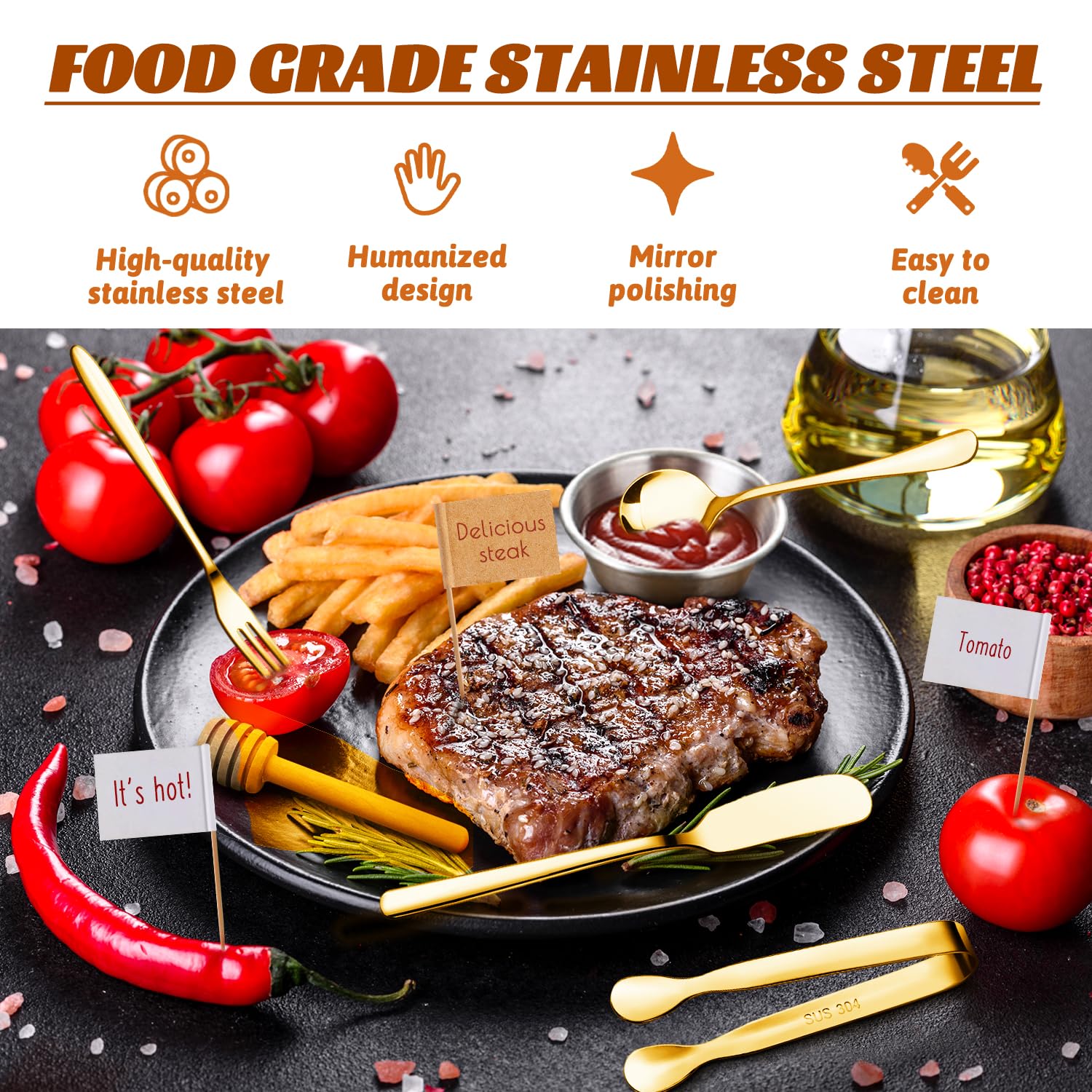 Premium Stainless Steel Cheese Butter Spreader Knife Set - Charcuterie Board Accessories Kit with Small Serving Tongs & Mini Forks - Perfect for Charcuterie Platters, Cheese Boards, Pastry Making and Dinner Party Serving