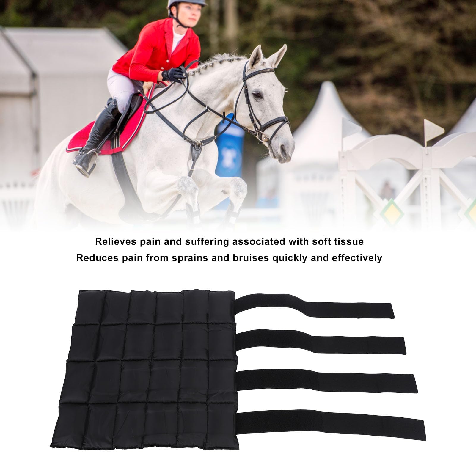 Reusable Horse Ice Pack & Cooling Leg Wrap for Hock, Ankle, Knee - Black | Pain Relief & Recovery for Equine Leg Injuries | Perfect for Post-Training, Competition & Injury Rehabilitation