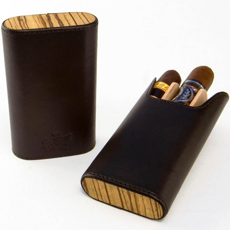 Premium Flat Top Sunrise Black Leather & Zebrawood Phone Case - Stylish Protection for iPhone & Android - Perfect for Work, Travel & Everyday Use
