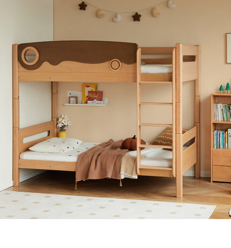 Solid Beech Wood Bunk Bed with Guardrails - Sturdy & Safe for Kids' Bedroom, Dormitory, or Guest Room