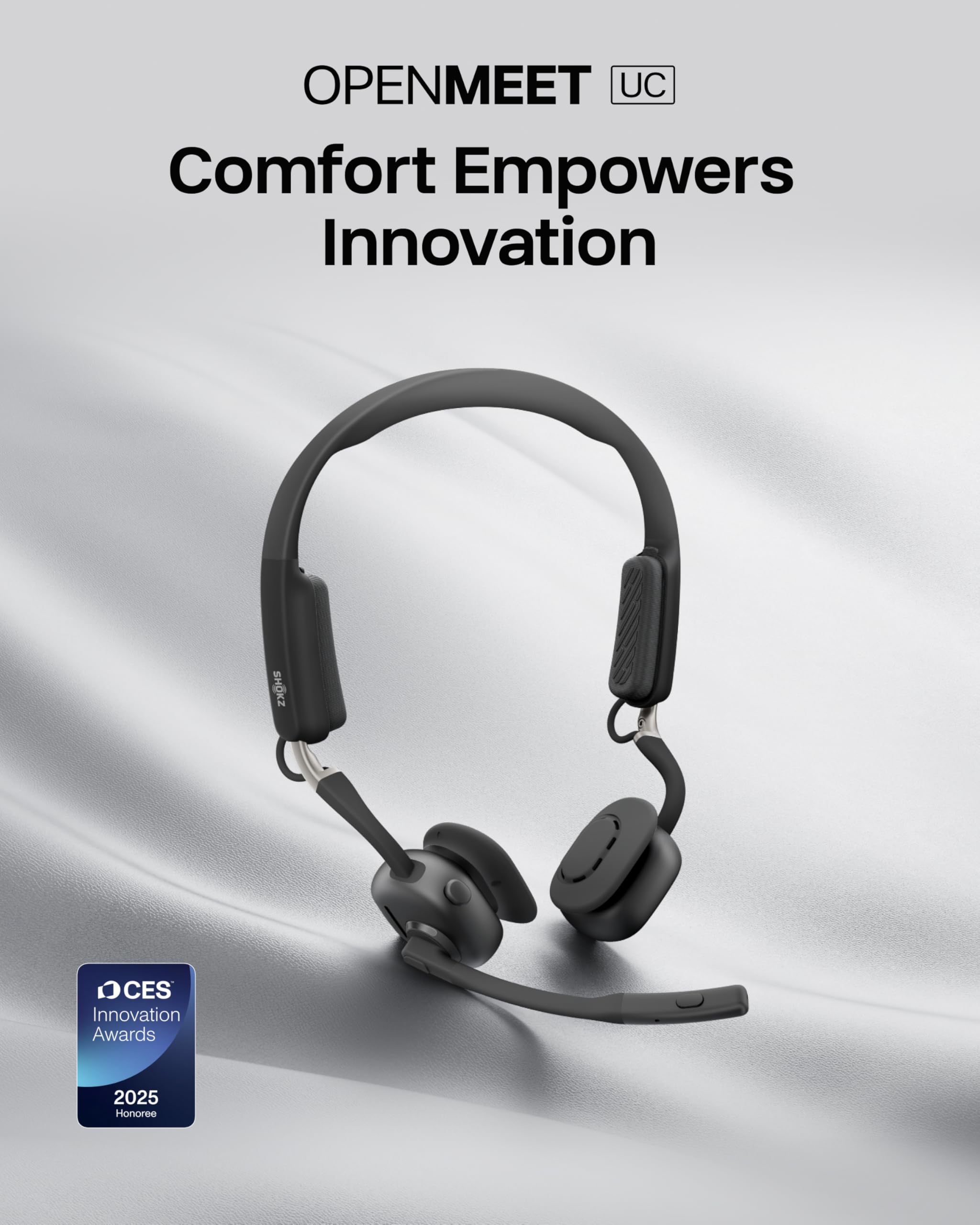 SHOKZ OpenMeet UC Open-Ear Bluetooth Headset for PC & Mac - Wireless Computer Headphones with Noise Cancelling Mic, USB-C Dongle, Mute Button & Smart App Control - Customizable Fit for Office, Remote Work & Video Conferencing