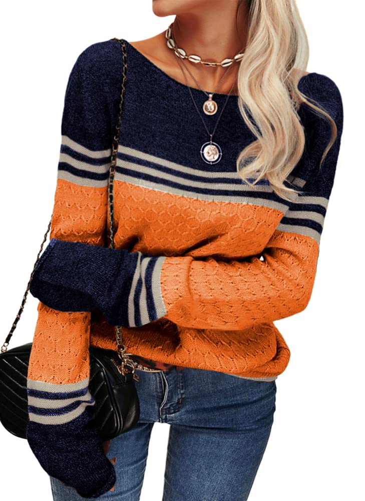 Grlasen Women's Colorblock Knit Sweater - Round Neck Pullover for Autumn & Winter | Cozy Casual Wear for Office, Dates & Outings