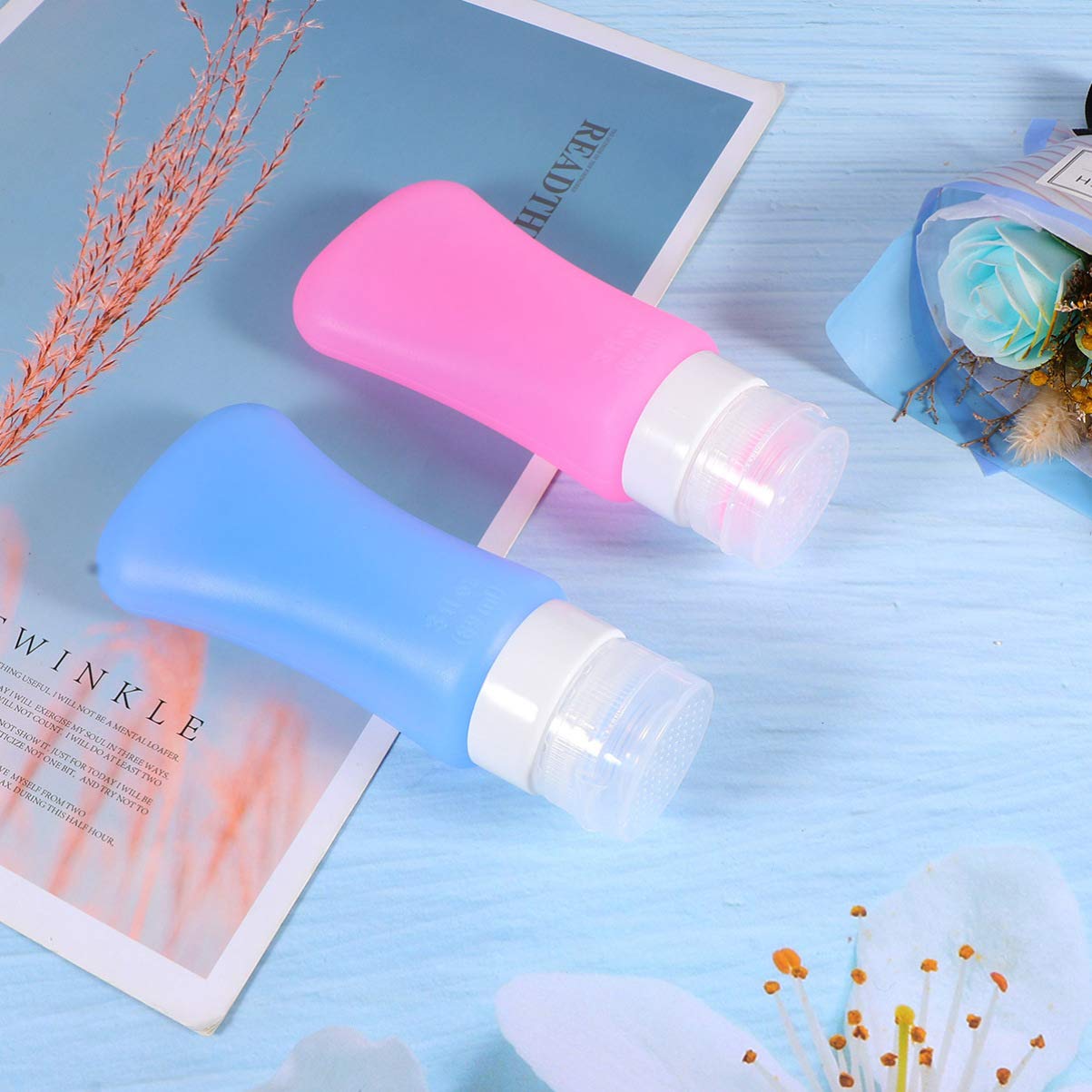 Healifty 2-Pack Empty Travel Bottles Set - Refillable Silicone Squeeze Bottles for Shampoo, Lotion & Shower Gel - Leak-Proof Mini Containers for Toiletries - Perfect for Air Travel, Gym & Vacation Essentials