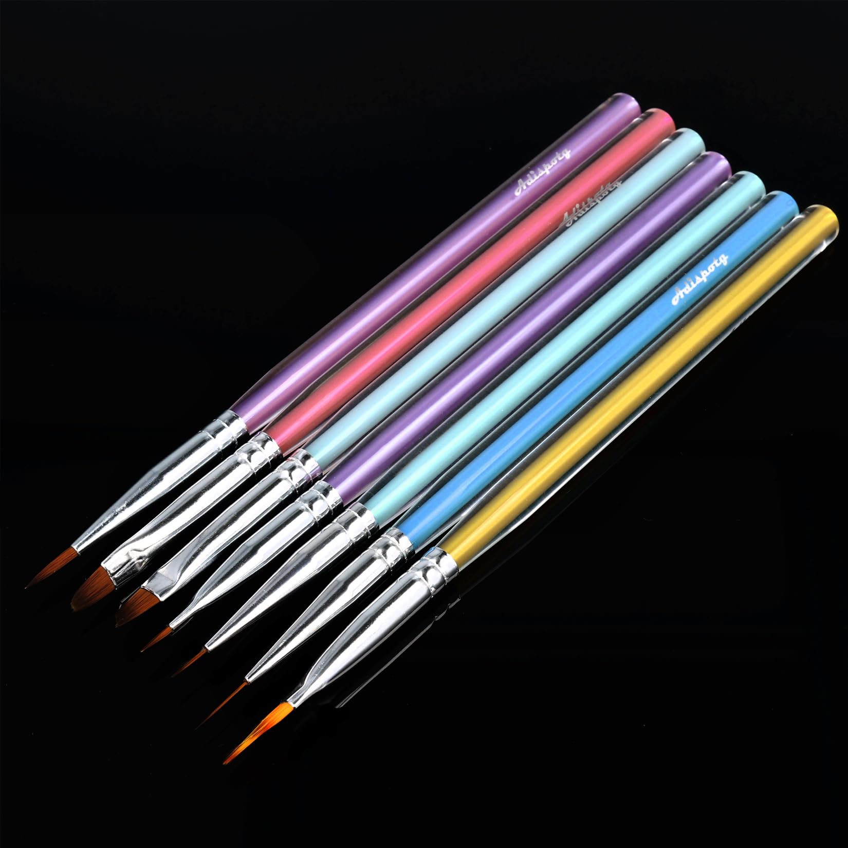 7Pcs Professional Nail Art Brush Set for Gel Polish & Acrylic Nails - Dotting Tools, Liner & Clean Up Brushes for 3D Nail Designs, DIY Manicure - Perfect for Home Salon & Professional Nail Artists