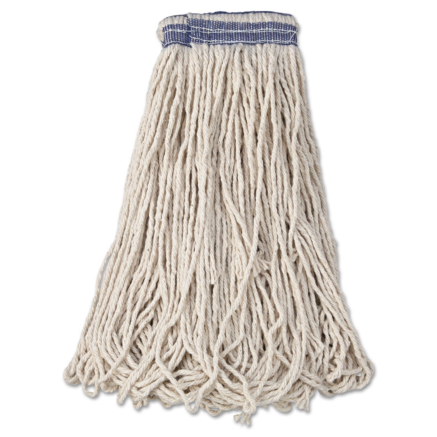 Rubbermaid Commercial E138 Universal Cotton Mop Head - 24oz, White with 1-Inch Blue Band (12/Carton) - Heavy-Duty Cleaning for Floors, Kitchens & Commercial Spaces