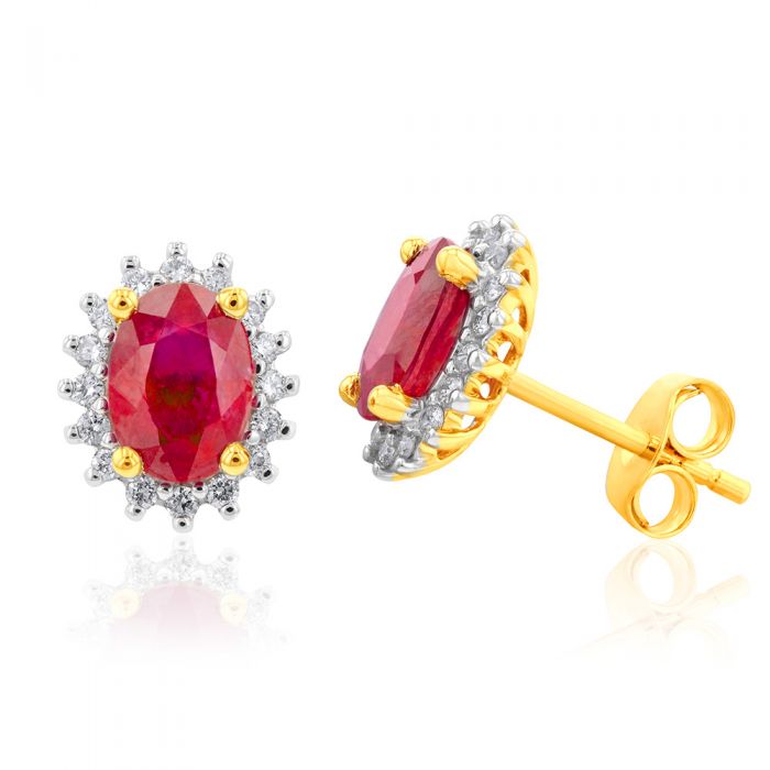 9ct Yellow Gold 2.21ct Natural Enhanced Ruby and Diamond Stud Earrings for Women - Elegant Gift for Anniversary, Birthday & Special Occasions