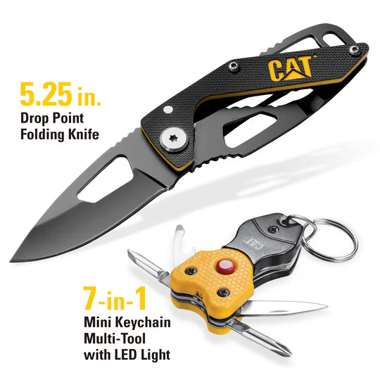 2 Piece Folding Knife and Keychain Set - Compact EDC Tools for Outdoor, Camping & Everyday Carry (Pocket Knife & Keychain Combo)