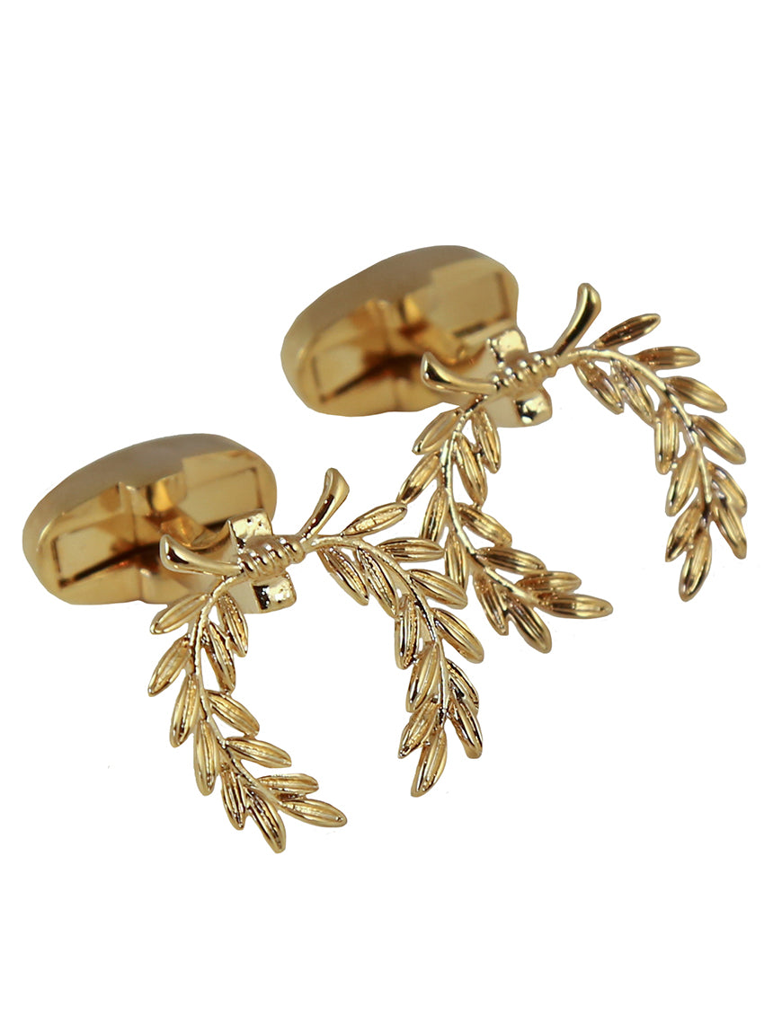 DÉCLIC Laurel Cufflinks - Premium Gold Plated Men's Dress Accessories for Formal Wear, Weddings & Business Events