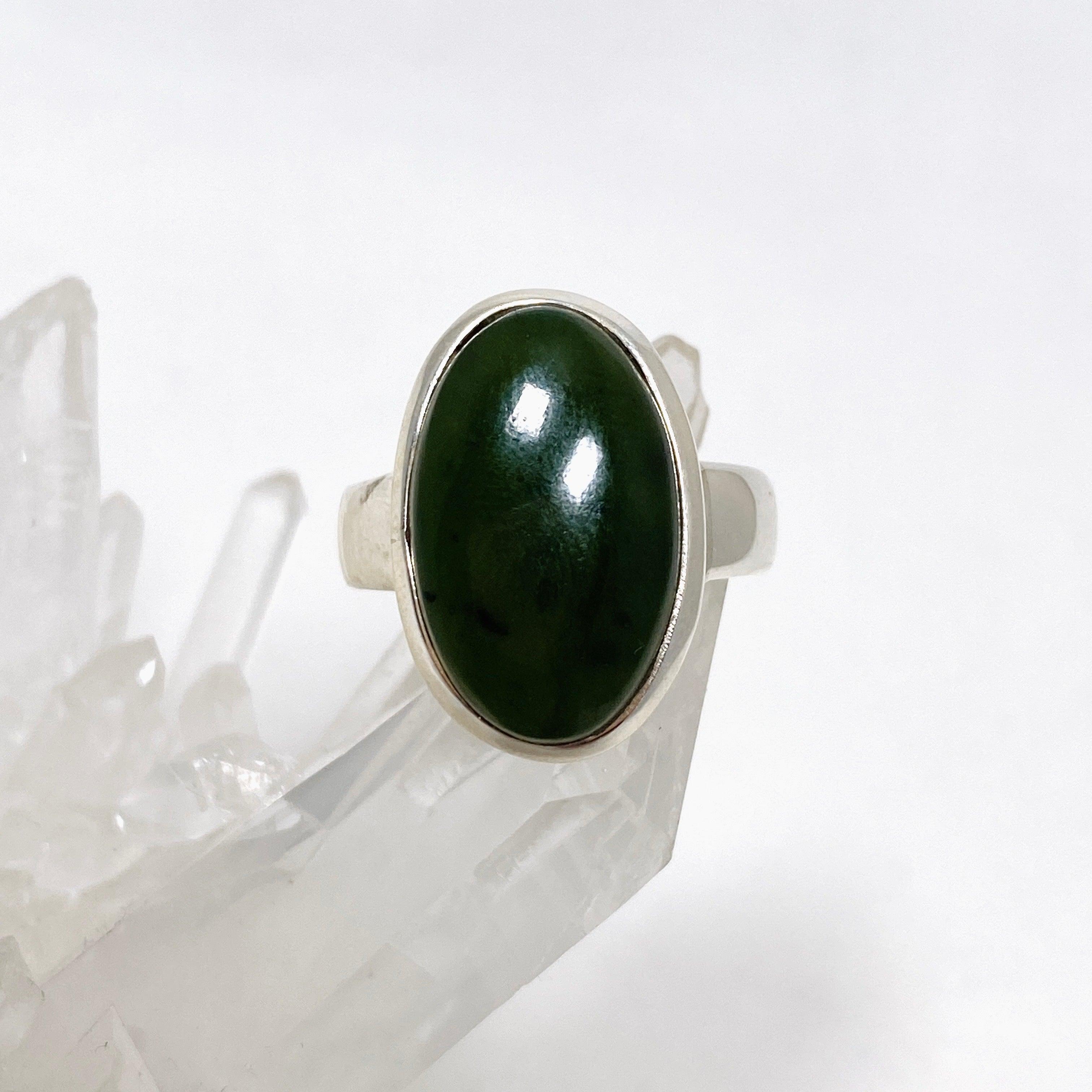 Natural Siberian Jade Nephrite Oval Ring - Size 8 PRGJ410 - Perfect for Meditation, Healing & Spiritual Jewelry Collection