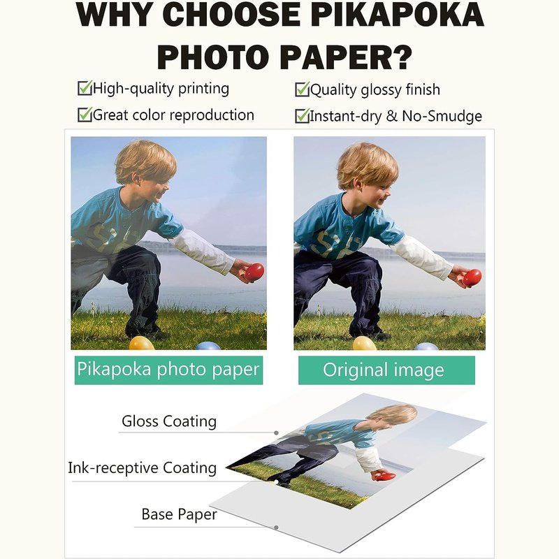 Premium Pikapoka Glossy Photo Paper - High-Quality Inkjet Printer Paper for Vibrant Prints, 8.5x11, 4x6, 5x7, A4 Sizes - Perfect for Photo Albums, Scrapbooking & Professional Photography