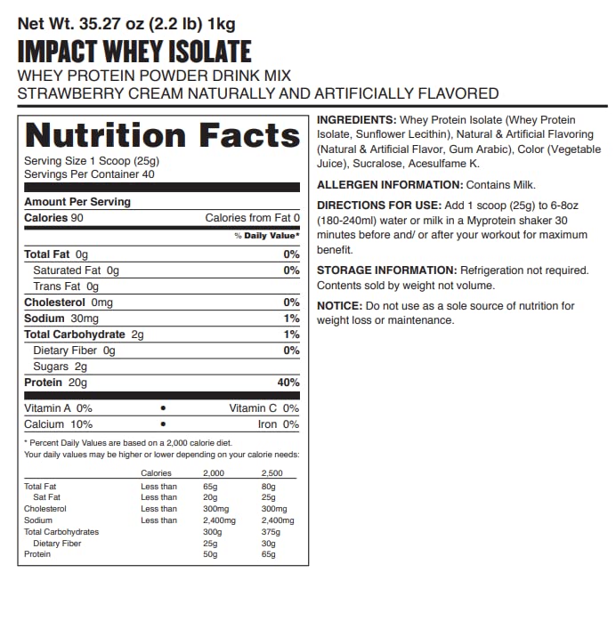 MyProtein Impact Whey Isolate Protein Powder - 2.2lb (1kg) Strawberry Flavor | High Protein Low Carb Supplement for Muscle Recovery & Workout | Perfect for Post-Workout Shakes & Smoothies
