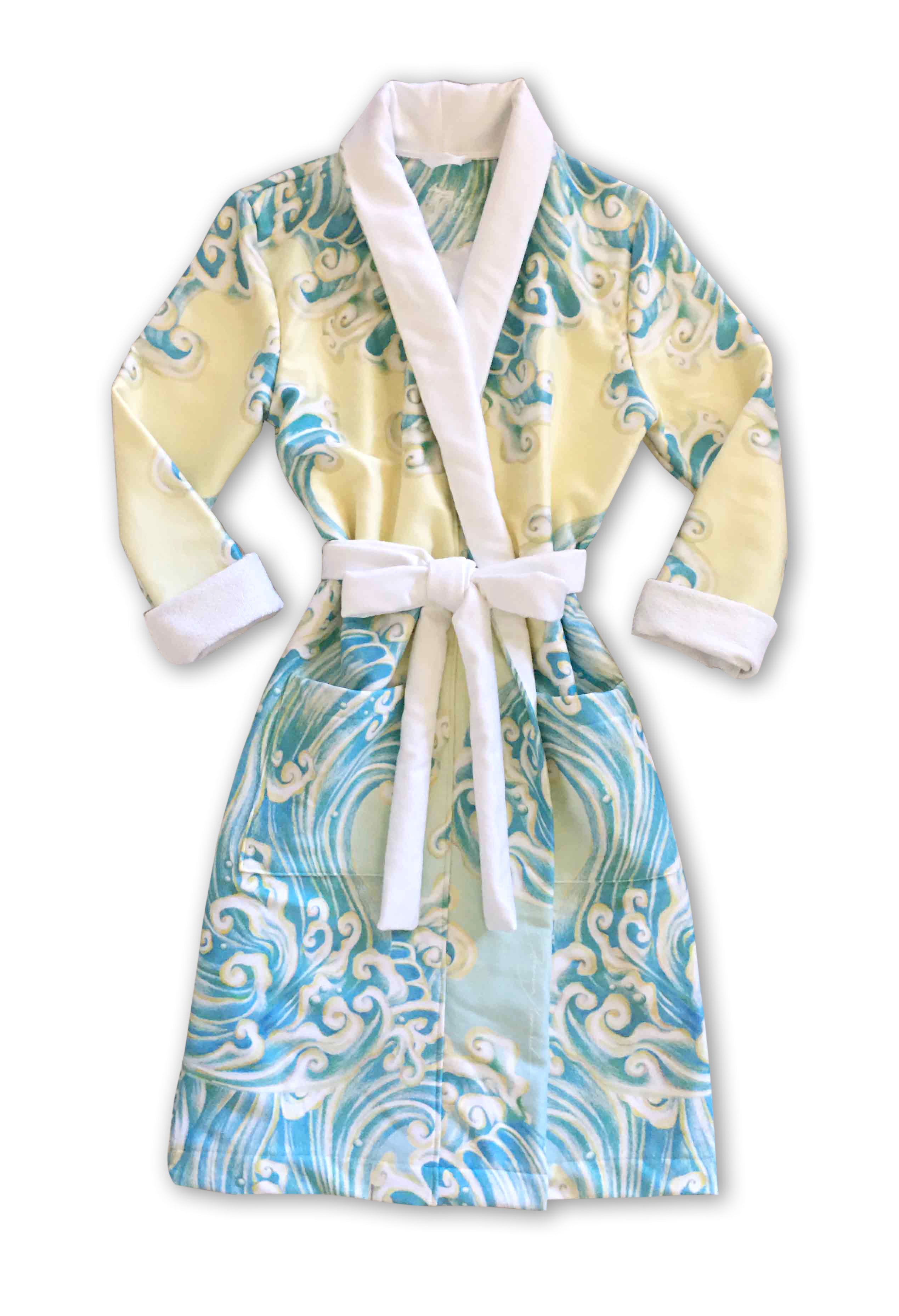 Hannah Mermaid Golden Wave Luxury Terry Robe for Women - Soft Bathrobe with Pockets - Perfect for Spa, Beach Cover-Up, and Relaxing at Home