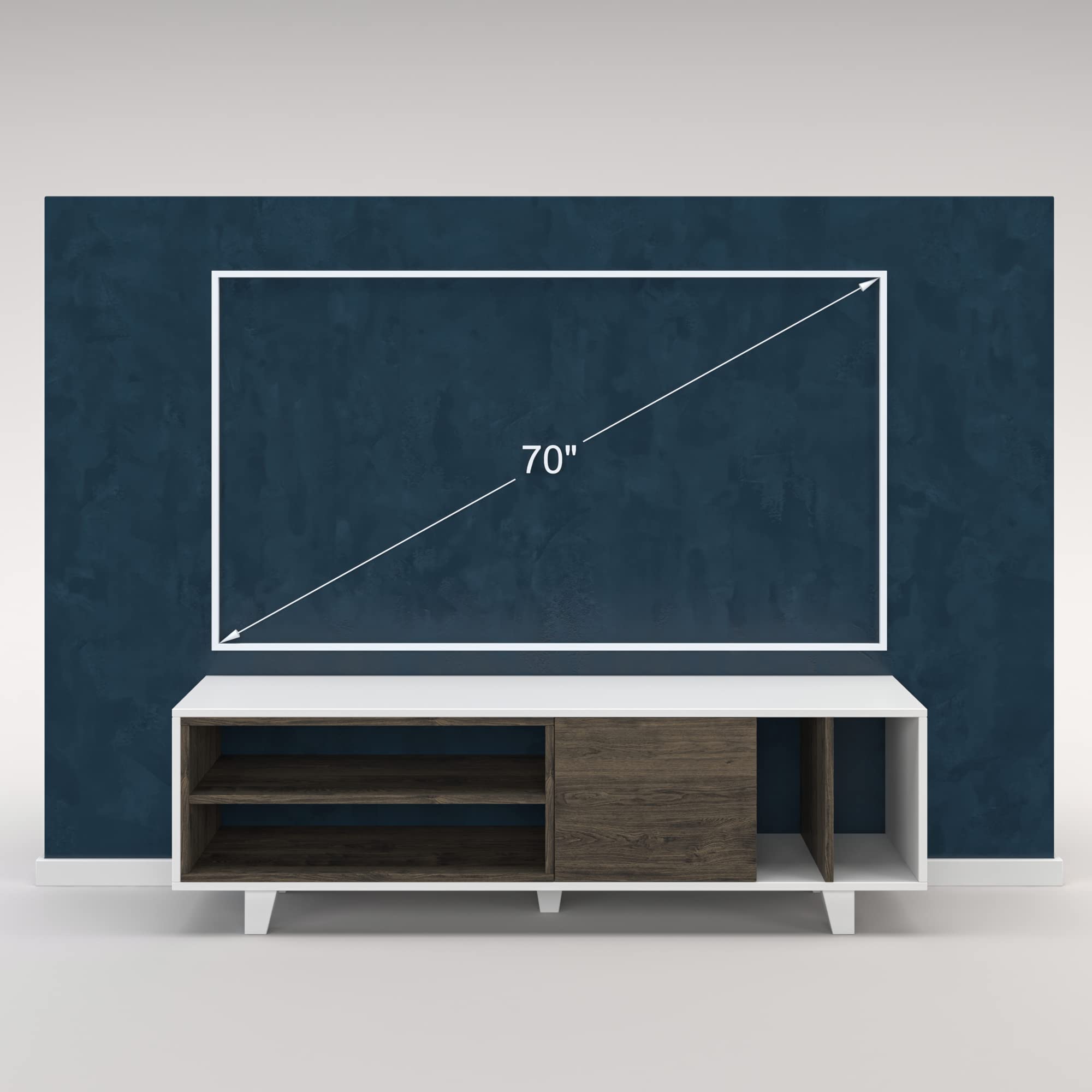 Modern White & Wenge TV Stand with Storage - 18.5