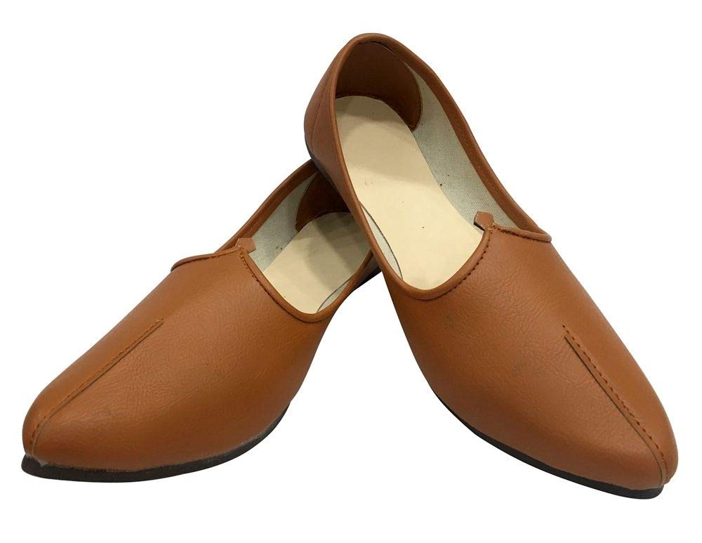 Men's Tan Juttis Indian Khussa Shoes - Handmade Traditional Ethnic Footwear for Weddings, Parties & Casual Wear | Comfortable Leather Slip-Ons for Cultural Events & Daily Use