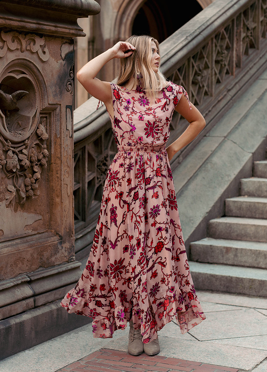 **Scarlet Flower Gia Dress - Elegant Floral Print Women's Dress for Parties, Weddings & Special Occasions**