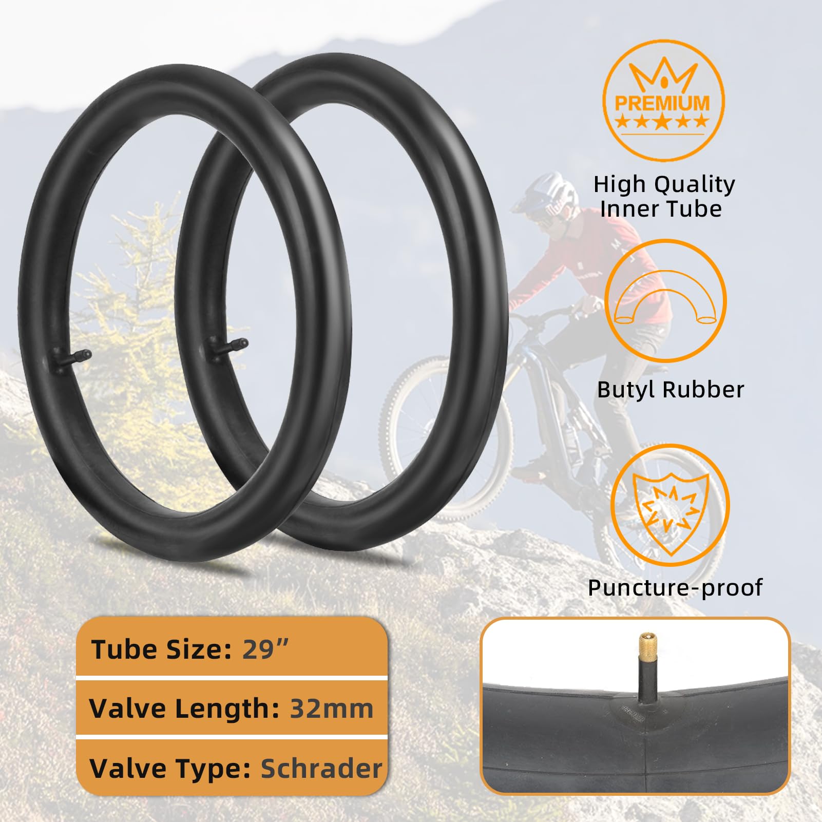 Premium 2-Pack Bike Tires Set - 26x2.10, 27.5x1.95/2.1, 29x2.1/2.25 Inch 60 TPI Mountain Bike Tires with Inner Tubes & Tire Levers - Durable Replacement for Off-Road & Trail Cycling Adventures