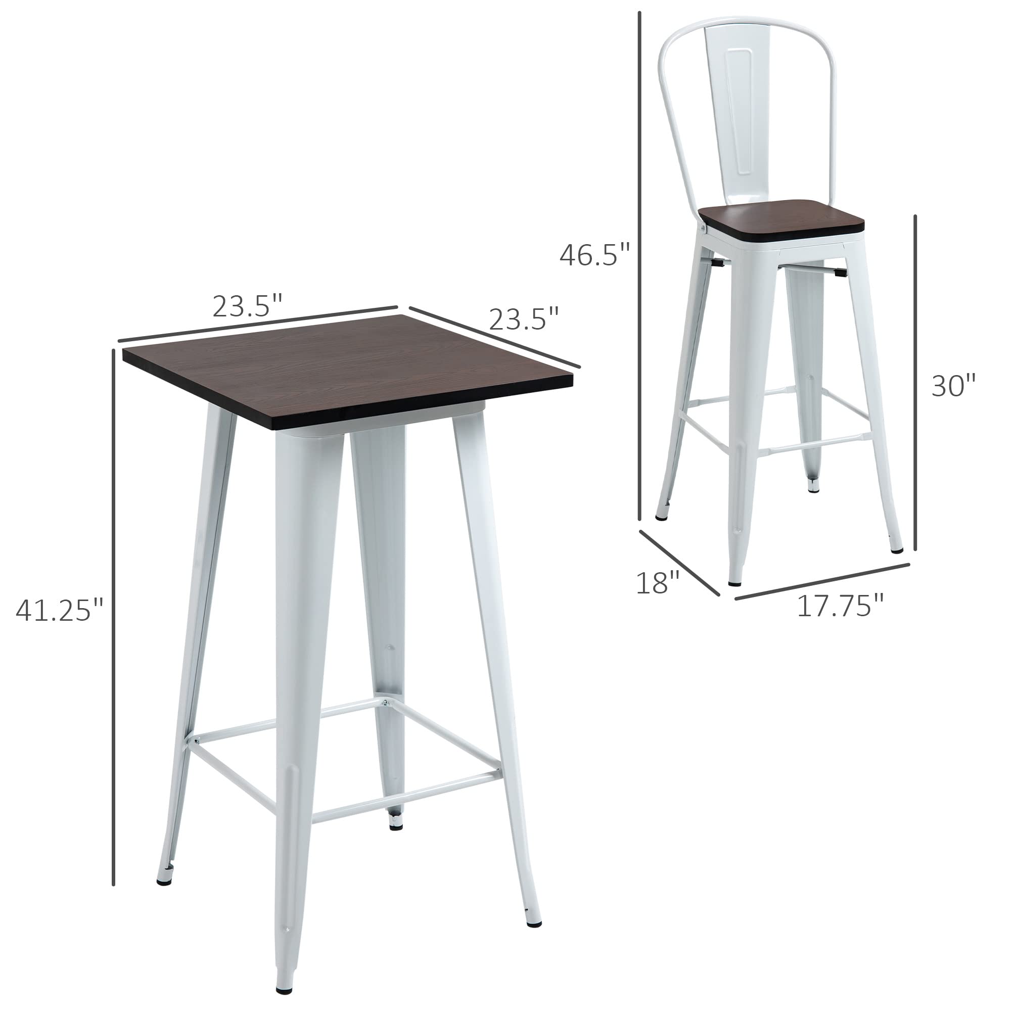 HOMCOM 3-Piece Industrial Bar Table Set with Stools - 36