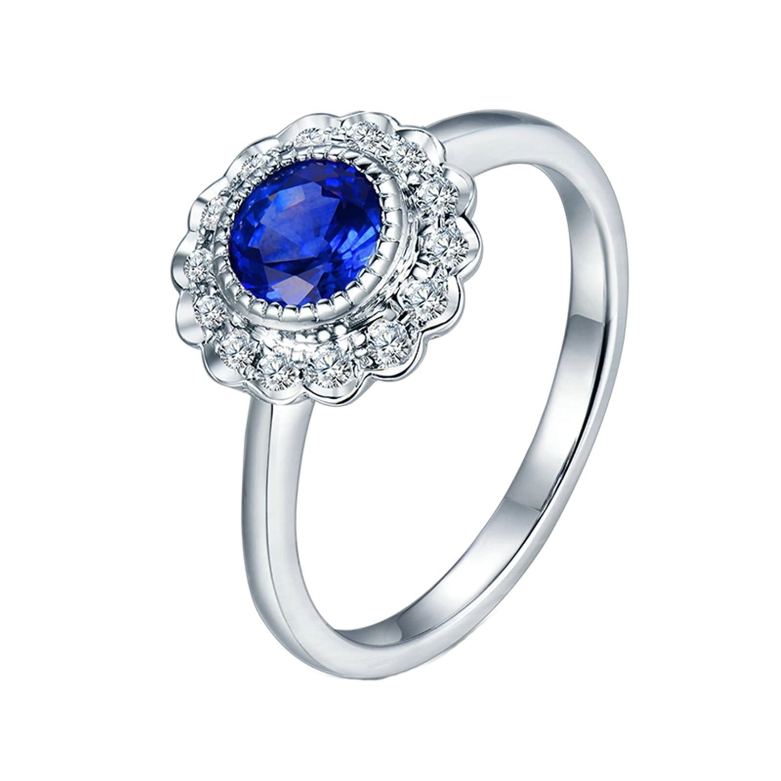 18K White Gold Women's Wedding & Promise Rings with 1ct Round Lab-Grown Sapphire, VVS Clarity – Perfect for Engagement, Anniversary & Special Occasions