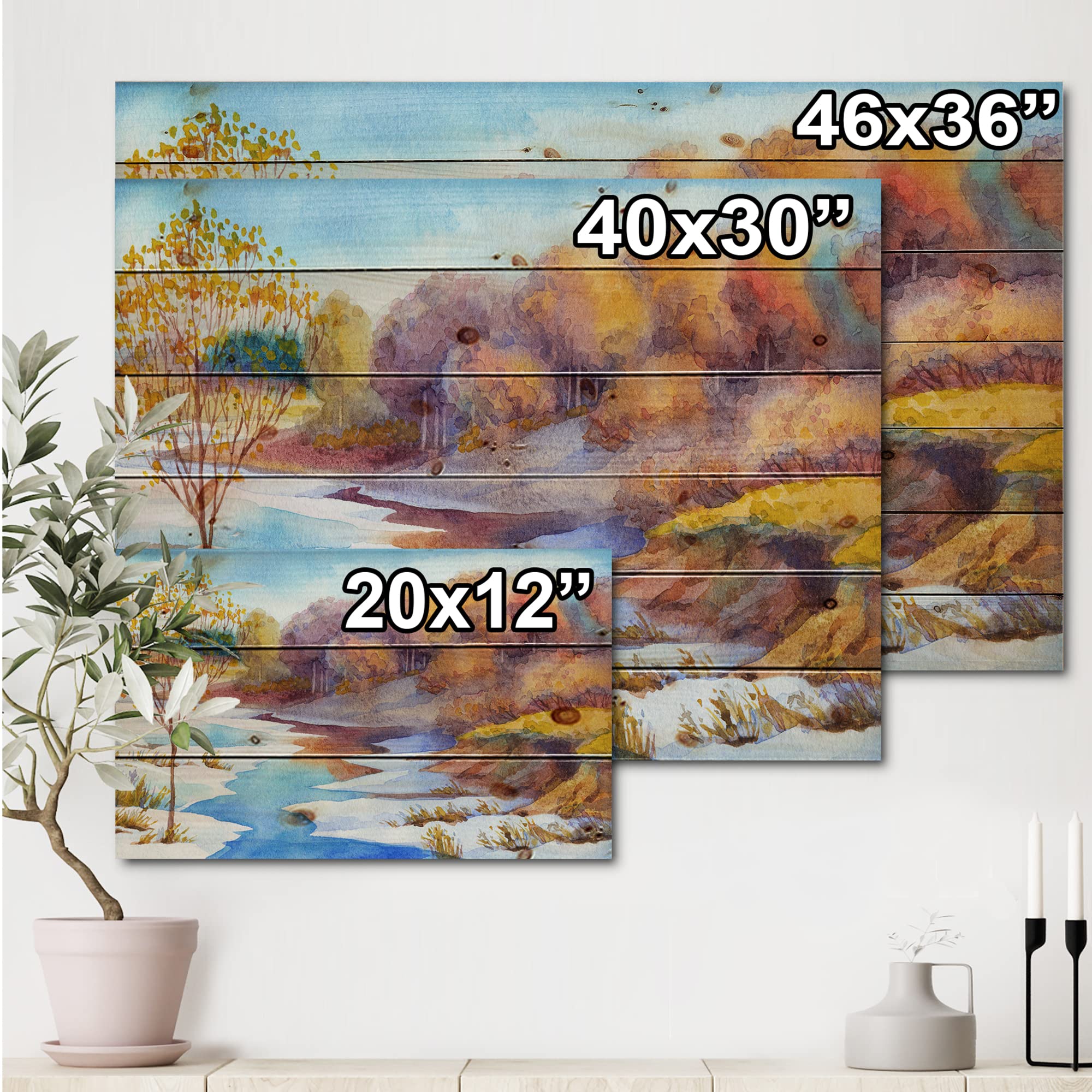 DesignQ Winter Forest Valley Lake House Wood Wall Decor - Blue Landscape Wood Art Panel, Large Pine Wood Wall Art for Living Room, Bedroom & Office Decor