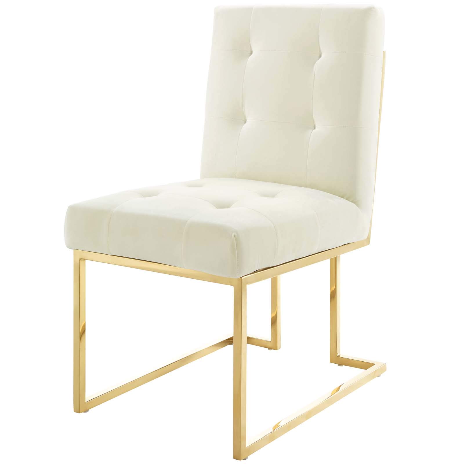 Modern Velvet Dining Chair with Metal Frame - Gold, Ivory & White Upholstered Side Chair for Kitchen, Dining Room & Home Decor