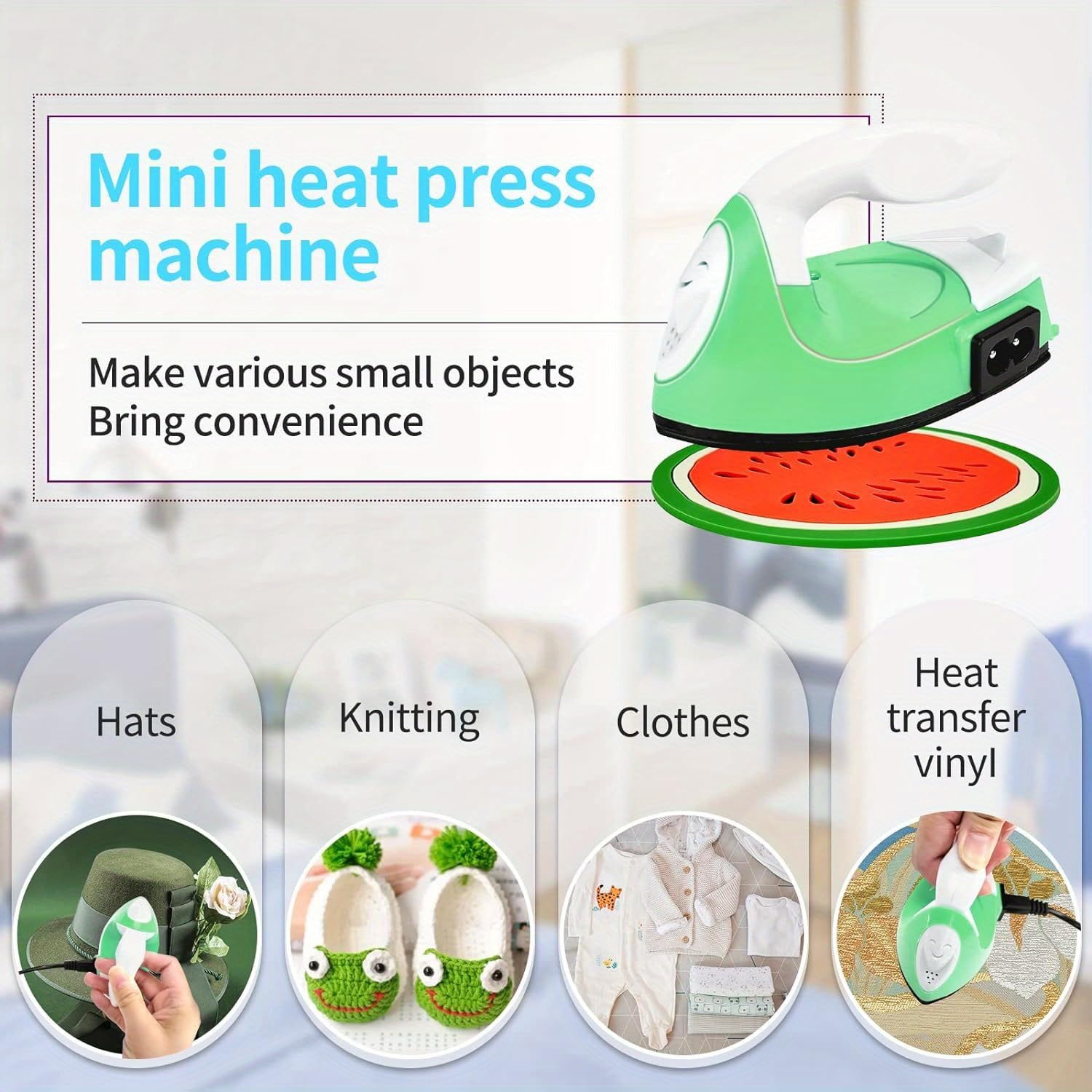 Portable Mini Heat Press Iron Machine for Clothes, Shoes, Bags & Hats - Electric Iron Press with Silicone Pad for Heat Transfer (Light Green) | Perfect for DIY Crafts, T-Shirt Printing & Small Fabric Projects