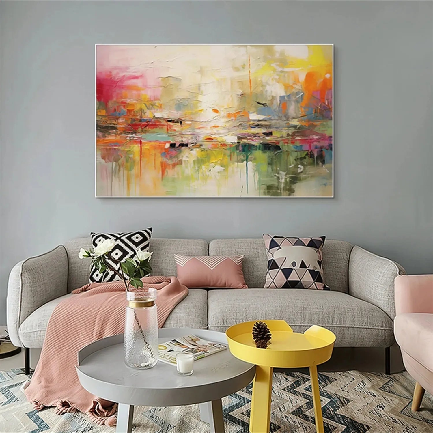 Abstract Painting #AB 179 - Modern Wall Art for Living Room, Bedroom & Office Decor | Unique Handmade Canvas Artwork