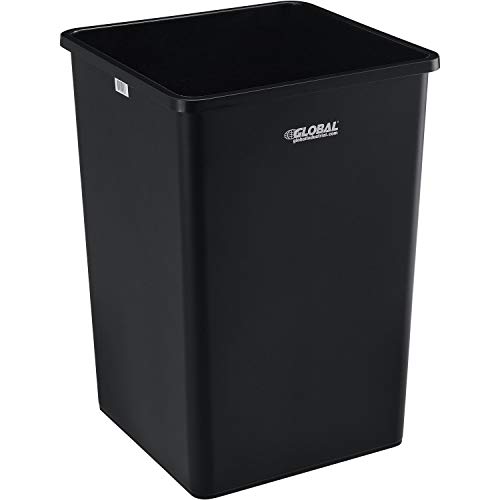 35 Gallon Black Square Plastic Trash Can - Heavy Duty Waste Bin for Kitchen, Office, Garage & Outdoor Use
