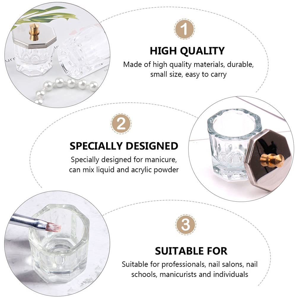 3pcs Octagonal Nail Art Cups - Stainless Steel Dappen Dishes for Acrylic Liquids & Manicure - Salon & Home Use