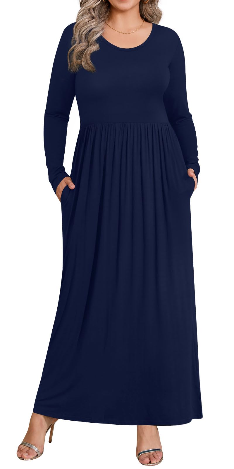 BISHUIGE Women's Plus Size Long Sleeve Maxi Dresses with Pockets - Casual XL-6XL Flowy Dress for Everyday Wear, Travel & Special Occasions