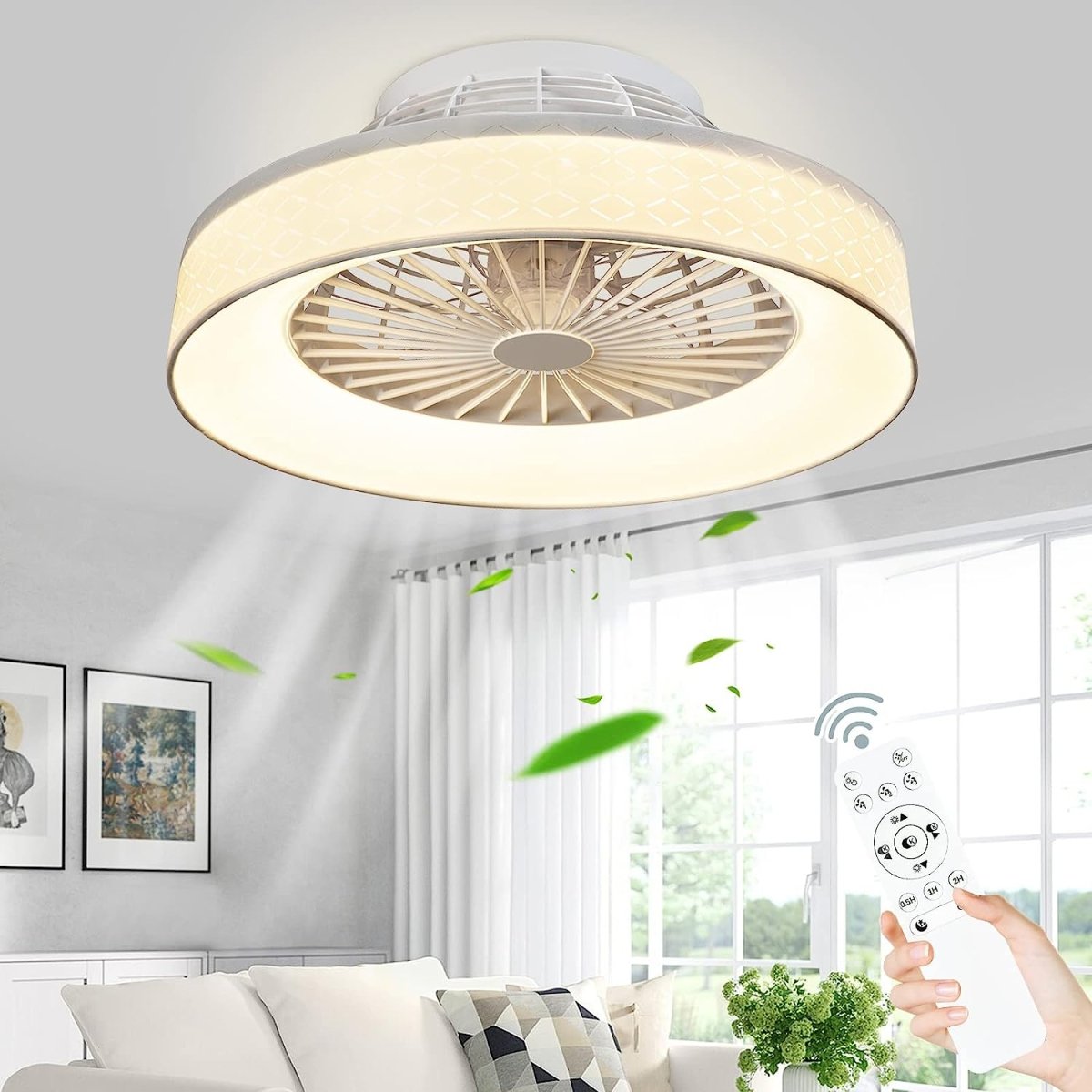 DLLT 18/22 Inch Flush Mount Ceiling Fan Remote Control Replacement - Infrared Starry Sky Fan Remote for Bedroom, Living Room & Office