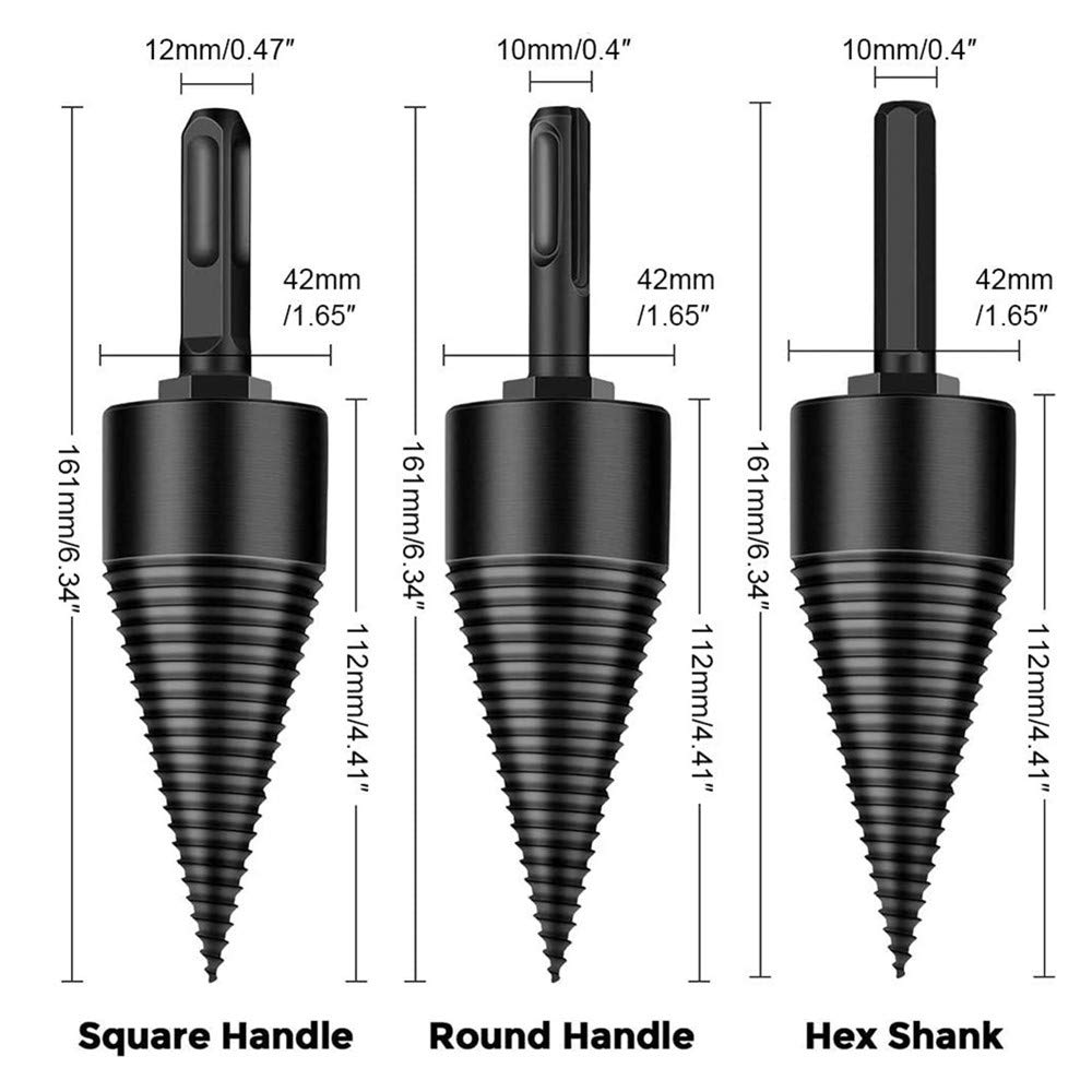 Heavy Duty Firewood Log Splitter Drill Bit - 42mm Round Handle Wood Splitting Cone for Hand Drill - Perfect for Camping, Fireplace & Outdoor Wood Processing