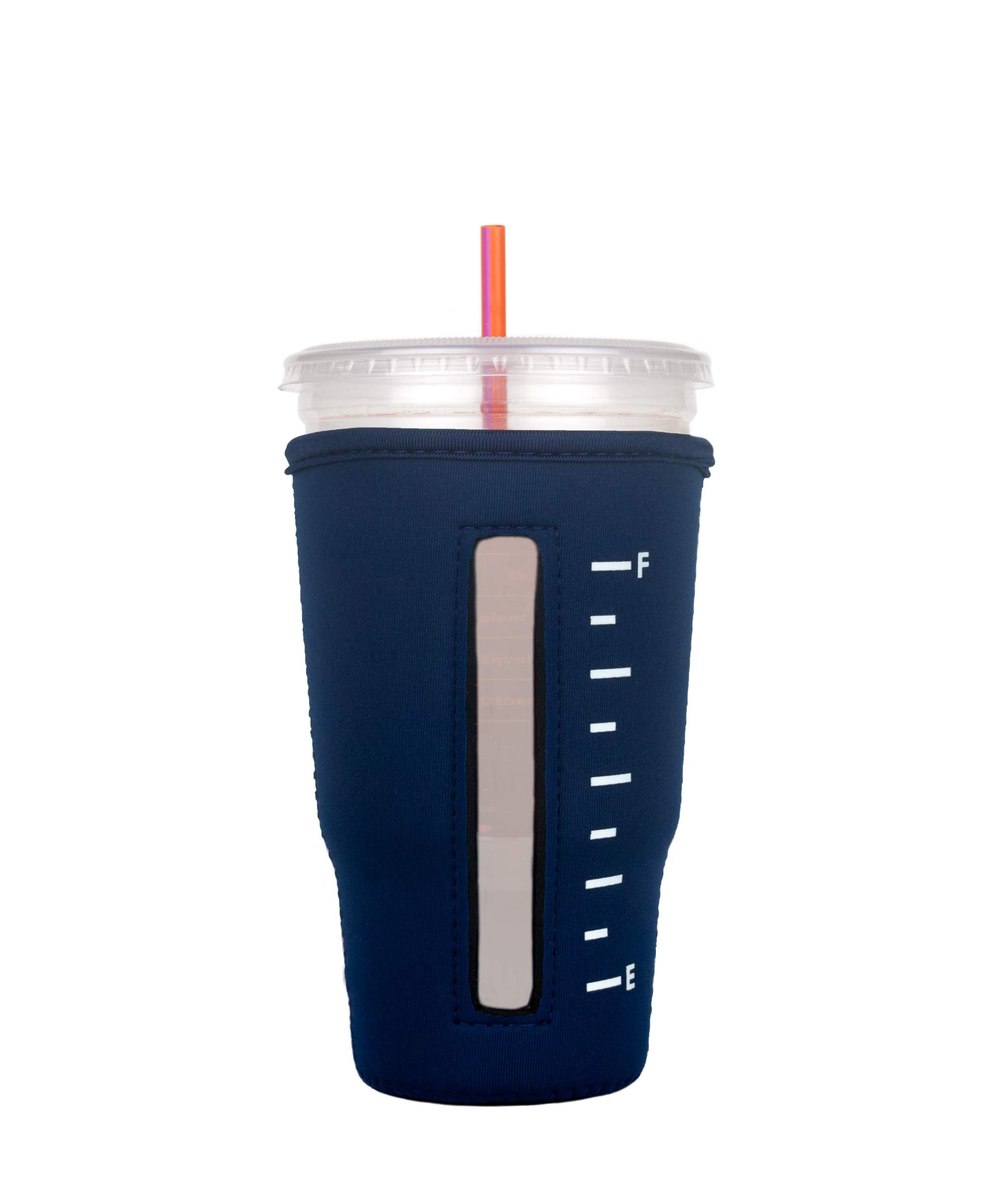 Eco-Friendly Reusable Neoprene Coffee Cup Sleeve for Iced Beverages & Hot Drinks - Navy Blue Large Size - Perfect for Starbucks Cups, Travel Mugs & Office Use