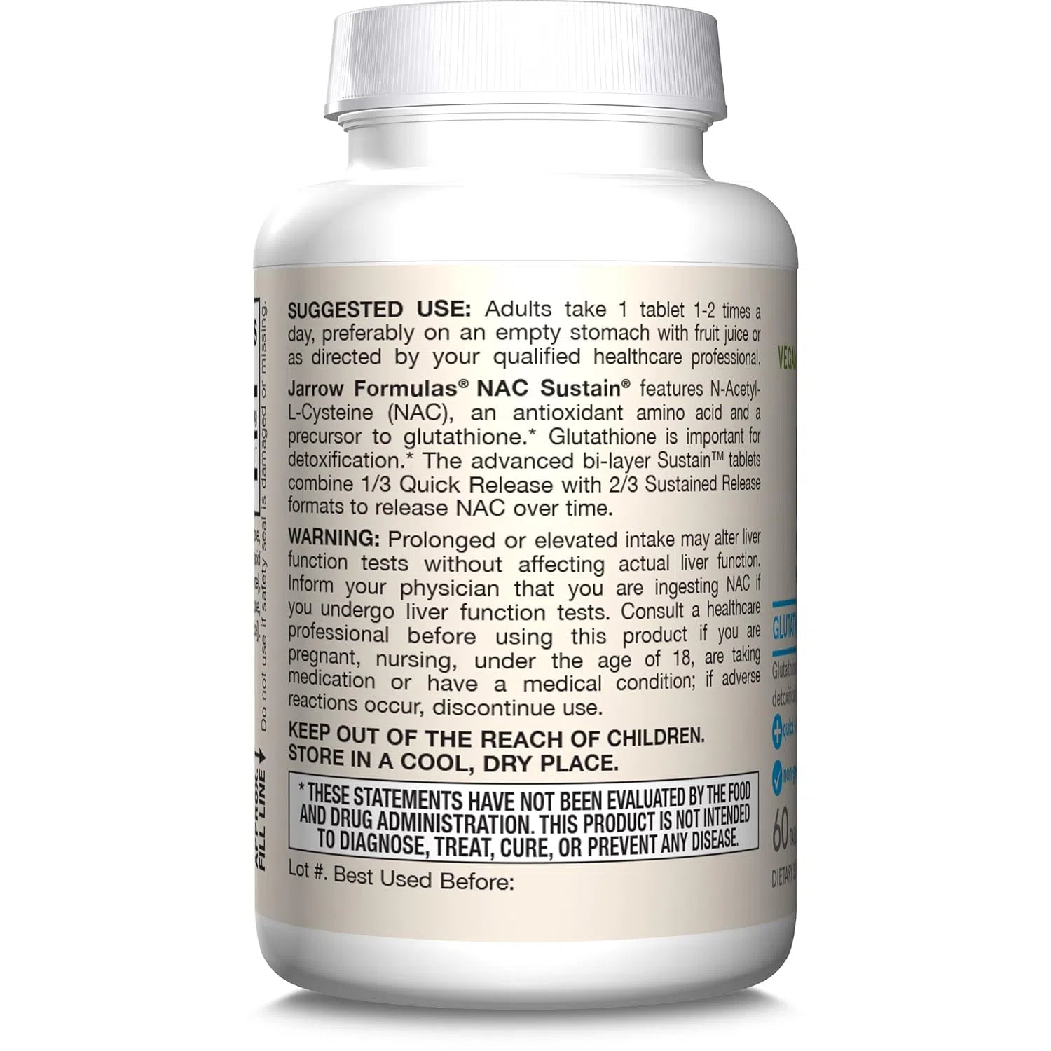 Jarrow Formulas NAC Sustain 600mg - N-Acetyl Cysteine Supplement for Liver Support & Detox - Antioxidant Boost for Immune System - Use for Respiratory Health, Exercise Recovery & Cellular Protection