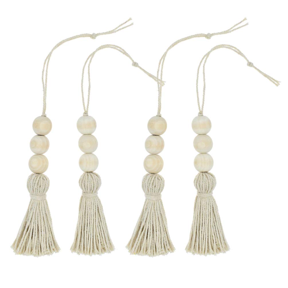 NOLITOY 8-Piece Wood Bead Garland Set - Rustic Farmhouse Beads with Tassel for Closet Door, Curtain & Wall Decor - Natural Boho Hanging Bead Strands for Home, Wedding & Nursery Decoration