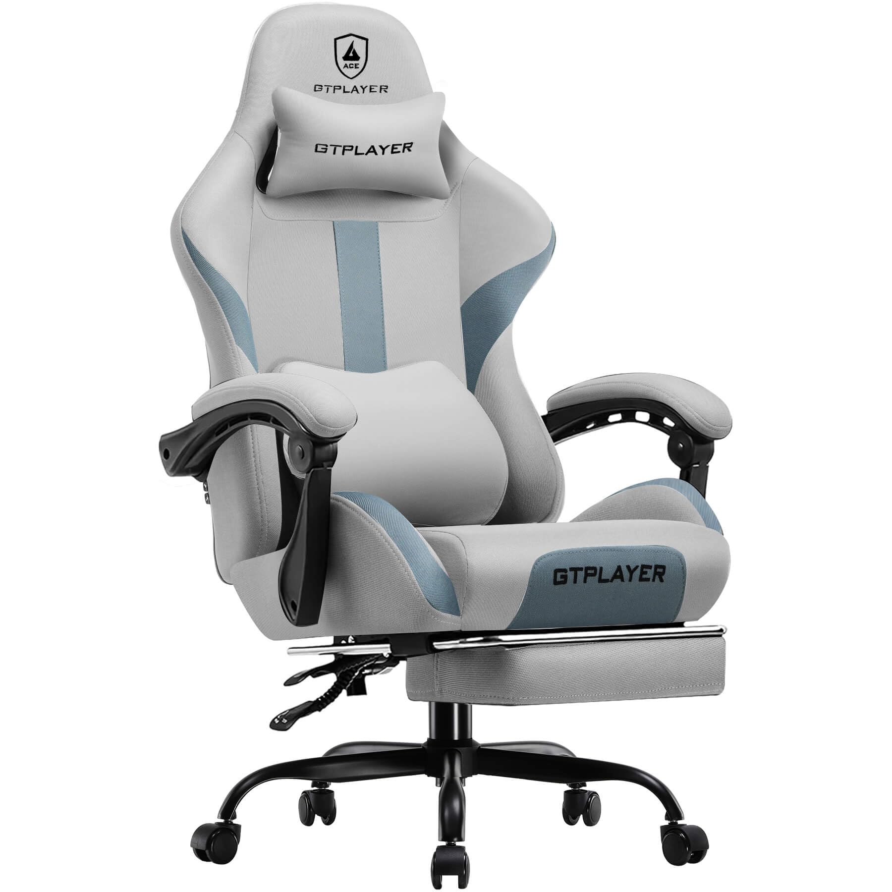 GTRACING Ergonomic Gaming Chair with Footrest & Pocket Spring Cushion - High Back Office Chair with Adjustable Headrest & Lumbar Support - Breathable Fabric Computer Desk Chair for Adults (Gray) - Perfect for Gaming, Working & Home Office Use