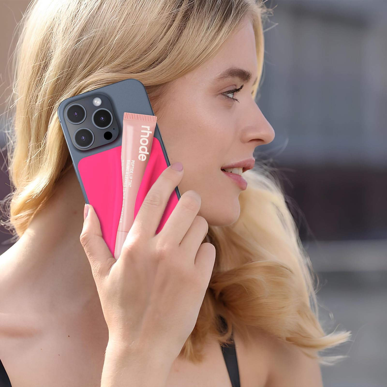 DOB SECHS Silicone Phone Lipstick Holder - Universal Adhesive Back Sticker for iPhone & Android - Dark Peach - Perfect for Makeup Touch-Ups On-The-Go