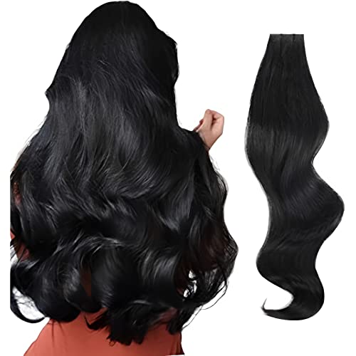 Sassina 22 Inch Tape in Hair Extensions - 50g Jet Black Remy Human Hair, 20 Pcs Set, Invisible & Natural Look for Daily Styling, Parties & Special Events